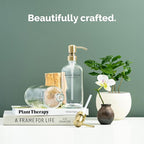 Vine Creations Clear Glass Soap Dispenser Set, Dish Soap and Hand Soap Dispenser Set with Stainless Steel Pump, 16 oz Glass Dispensers for Kitchen Bathroom Decor (Clear Bottle/Brushed Brass Pump)