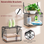 3IngSeagulls 2 Pack Laundry Room Shelves, Wire Baskets with 8 Hooks, Over Washer and Dryer Shelf, Wall Mounted Storage and Clothes Drying Rack, Black