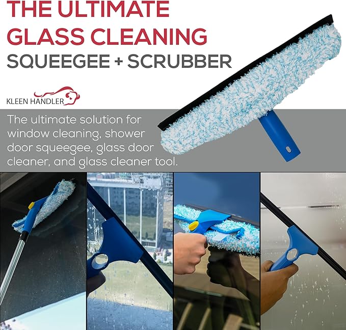 Kleen Handler Professional 2-in-1 Squeegee for Window Cleaning Tool Combo - 14" Squeegee & Microfiber Scrubber Sleeve, Window Glass Cleaning Kit for Commercial & Residential Use