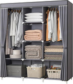Portable Closet, 51 Inch Wardrobe Closet for Hanging Clothes with 2 Hanging Rods, 8 Storage Organizer Shelves for Bedroom, Durable and Easy to Assemble, Grey