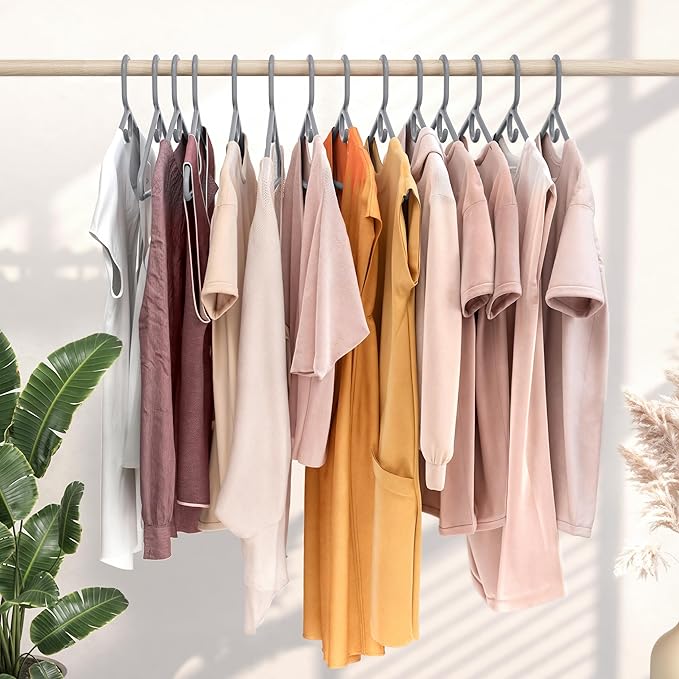 NEATERIZE Thick Heavy Duty Hangers - Grey Plastic Clothes Hangers 24 Pack - Great for Coat Hanger, Jackets Jeans & Suit Hanger for Closet - New Apartment Essentials Percheros Ganchos para Colgar Ropa