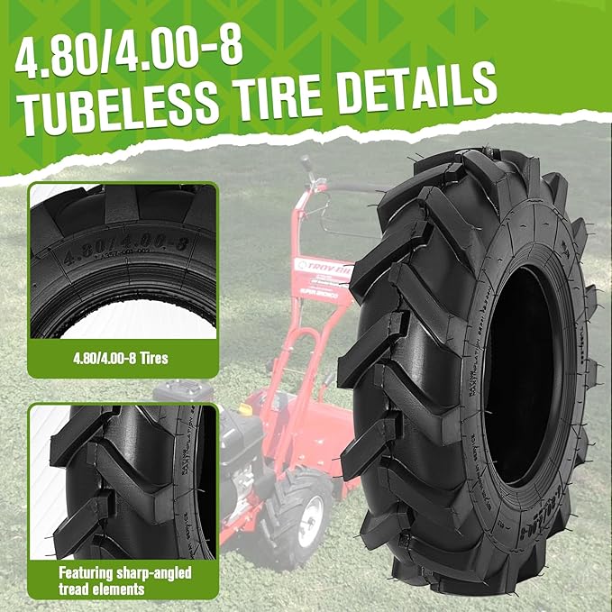 2 PCS 4.80/4.00-8 Tires, 4.80x4.00-8" Tubeless Turf Lawn Garden Tires for Tractor Tillers Golf Cart Most Garden Lawn Mower Tires