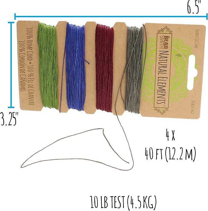 The Beadsmith 100% Hemp Cord – Dark Colors – .55mm, 40 Foot Spool, 10LB Test Strength – Twine for Jewelry Making, Macrame, Paper Crafts, Gardening, Scrapbooking, Home Décor, DIY String Art & More