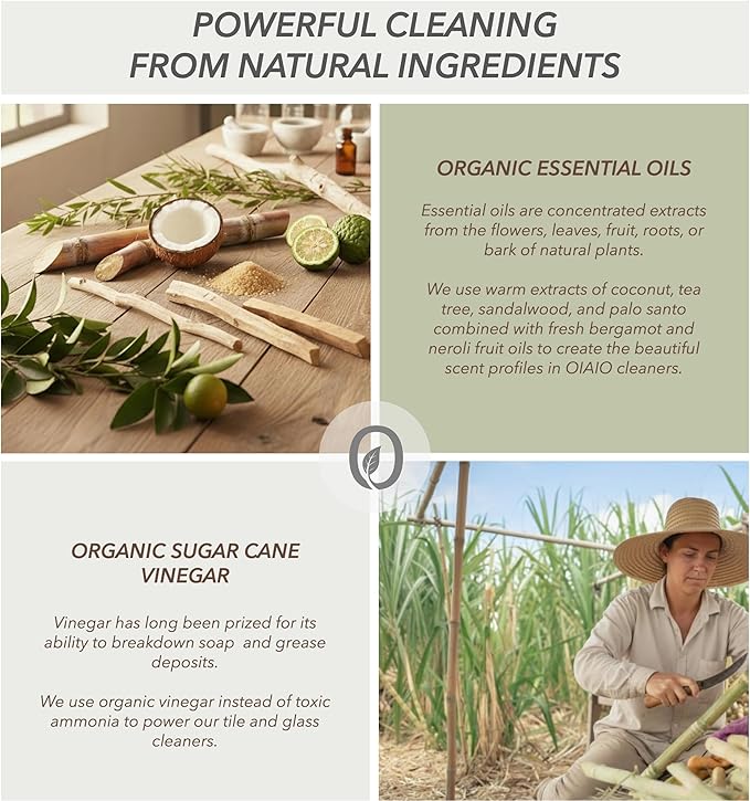 Non-Toxic Kitchen Cleaner 3 Pack (Stone, Steel, Glass) - 100% Natural Organic Ingredients that Truly Perform - Light Coconut, Tea Tree & Wood Scent