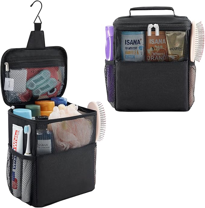 Lifewit Mesh Shower Caddy Bag Portable College Dorm Room Essentials Caddy Tote Basket for Bathroom, Gym, Travel, Camping Quick Dry Hanging Shower Organizer Toiletry Bag for Women Men, Medium, Black