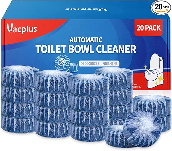Vacplus Toilet Bowl Cleaners - 20 Pack Long-Lasting Toilet Cleaner Tablets, Prevent Stains & Deodorize, Blue