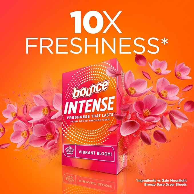 Bounce Intense Dryer Sheets, Vibrant Bloom, 80 Count, Scent Boosting Dryer Sheet Formulated to Fight Wrinkles and Static