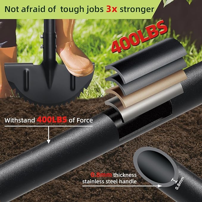 Half Moon Edger Lawn Tool - Heavy Duty Saw Tooth Manual Edgers with Sharp Blade & Wide Footplate, 38"-49" Adjustable T-Grip Handle for Landscaping, Sidewalks, Yard,Grass,Flower Bed & Garden Edging