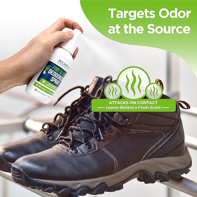 Rocket Pure Natural Foot & Shoe Deodorizer Spray - Foot Spray for Smelly Feet & Shoe Spray for Smelly Shoes - Removes, Controls & Prevents Odors - Made with Essential Oils - Made in USA (4oz, 2-Pack)