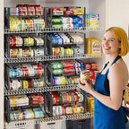 JKsmart 2-Tier Stackable Can Rack Organizer for Pantry, Adjustable Can Dispenser Holds Up to 62 Cans, Can Storage Holder for Various Ounces of Canned Food Soda Drinks, Black, 2 Pack (Petent Pending)