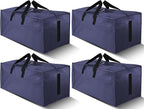 HOMESURE 4 Pack Large Strong Moving Bags with Zippers & Carrying Handles - Water-Resistant - Heavy Duty Storage Tote for Space Saving, Fold Flat, Alternative to Moving Box (Blue)