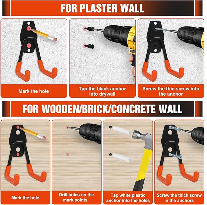 Garage Hooks Ladder Hooks for Hanging Heavy Duty Garage Organizer Wall Mount Metal Garage Storage Organization Tool Hanger Utility Rack for Garage Wall, Shed, Garden, Workshop