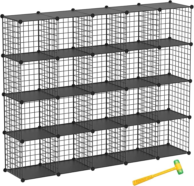 TUMUCUTE Wire Cube Storage Organizer, 20-Cube Metal Storage Shelves Bookshelf, Stackable Modular Closet Organizer for Bedroom Living Room, Office, Storage Shelves