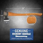 COUNCIL TOOL Wood-Craft Pack Axe - 2 lb Camping Axe, 24" Curved Hickory Handle with Leather Sheath, Made in The USA - WC20PA24C
