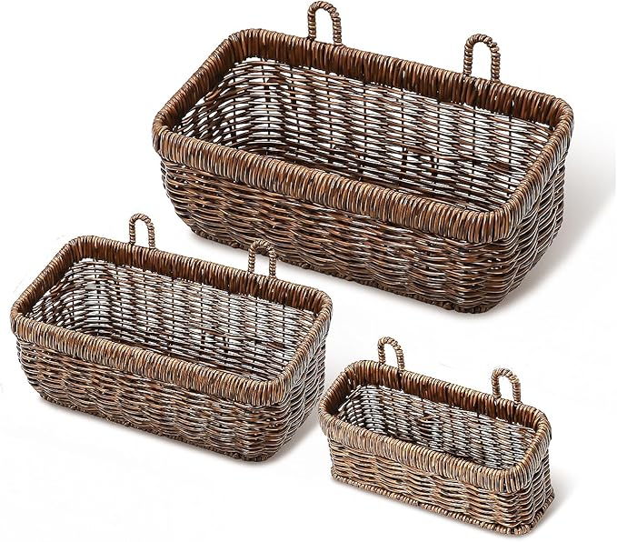 AceList Wall Hanging Basket, Boho Style Hand-Woven Hanging Storage Baskets - Set of 3, Ideal for Boho Room Decor, Kitchen, Garden, and Living Room(Brown)