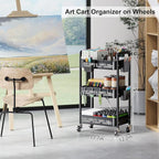 3 Tier Rolling Cart with Lockable Wheels, Metal Diaper Caddy Cart Organizer for Baby Essentials, Black Storage Utility Cart for Craft, Snack, Rolling Carts with Wheels for Lash Techs, Art, Bathroom