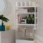 Towel Rack Bathroom Storage Shelves Over The Toilet with Towel Bar 100% Bamboo Adjustable Height Floating Shelf Wall Shower Shelf for Small Space Updated Painting