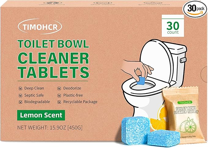 Toilet Bowl Cleaner Tablets 30 Big Pack Fast Dissolve Plastic-free Septic Safe Deodorize Remove Rust Stains, Hard Water Ring Remover, Toilet Cleaning