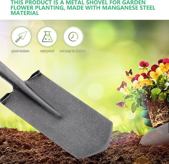 Artibetter Garden Spade Heavy-Duty Manganese Steel Narrow Tip Spade for Planting and Digging Tree Roots, Thickened Metal Hand Shovel Gardening Tool for Lawn and Garden Use