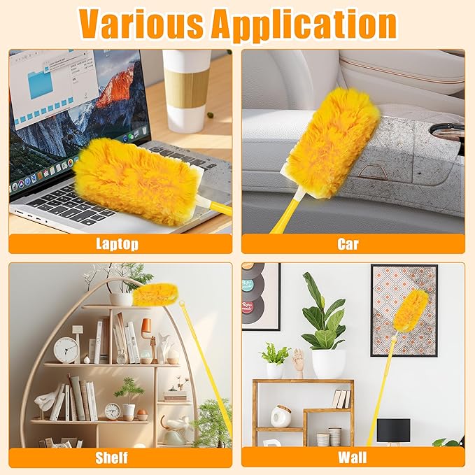 JEHONN Duster Refills for Swiffer 20 Counts, 360 Degree Heavy Duty Dusting Kit with 1 Extendable Handle + 1 Short Handle, Multi-Surface Dust Cleaning Tool for Blinds Bookshelf Furniture Electronics