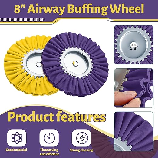 Liliful 12 Pcs 8" Airway Polishing Wheel Kit in Diameter 5/8", Metal Aluminum Buffing Wheel and Polishing Compound and Buffing Drill and Rake Pad for Angle Grinder Mirror Metal Finish(Dark Color)