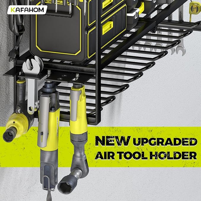 KAFAHOM Power Tool Organizer with Charging Station. 8 Drill Holder 3 Layers Tool Storage Shelf Wall Mount Built in 8 Outlet Power Strip.Tool Battery Holder with Screwdriver/Hammer