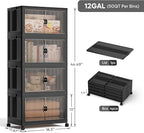 Jalove 50QT Plastic Storage Bins with lids, Stackable Collapsible Storage Containers with Wheels, Closet Organizer and Drawers, Clothes Storage Cabinet for Home Office Garage, 4 Pack Black