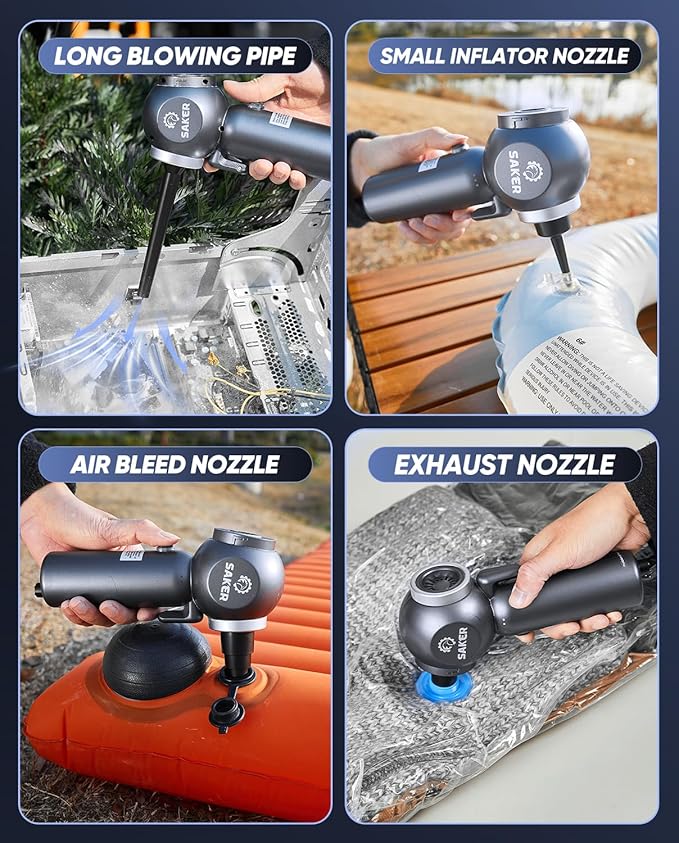 Saker 6 in 1 Car Vacuum Cleaner, 20000PA Handheld Vacuum Cordless Rechargeable 7800mAH with Type-C Reverse Charging, Window Breaker and Seatbelt Cutter for Car,Office and Home Cleaning,SW102 Blue Gray