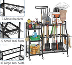 keomaisyto Garden Tool Organizer with 6 Wheels(3 lockable), Heavy Duty Yard Tool organizer with 2 Basket, Large Metal Garage Tool Organization and Storage for Garage/Shed/Yard/Broom Closet/Lawn
