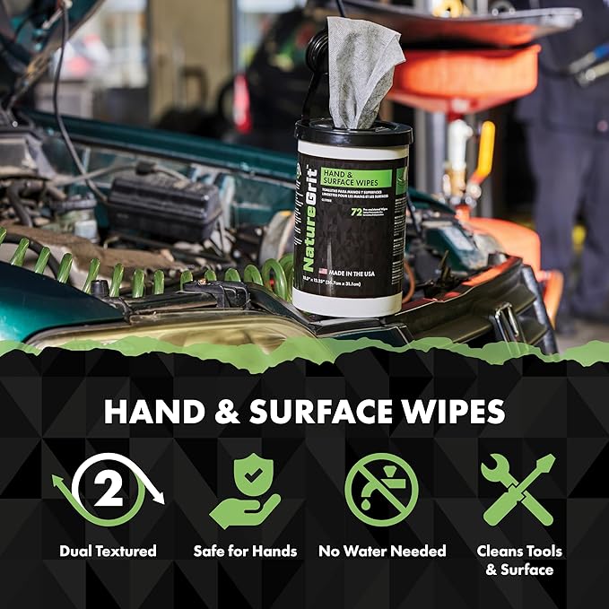NatureGrit Hand & Surface Wipes: Heavy Duty Grease & Grime Removal, Degreaser Wipes for Mechanics, Workshop Use (1)