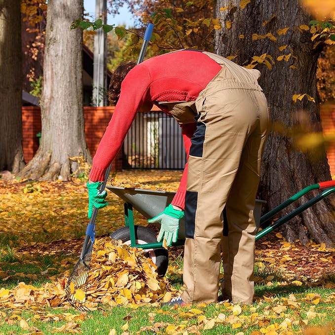 Adjustable Metal Leaf Rake Long Handle, 48 inch Garden Rakes for Lawns Heavy Duty Leaves with Expandable Head 8-17", Yard Women Kids Rake for Gardening RV Camping