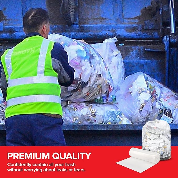 Stock Your Home 55-60 Gallon Clear Trash Bags (150 Pack) – Disposable Leak-Resistant Garbage Can Liners for Office, Bathroom, Deli, Produce, Dog Poop, Cat Litter