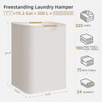 STORAGE MANIAC 3-Pack Large Laundry Hamper, 100L (26.4 Gal) Collapsible Laundry Basket with Bamboo Handles, Freestanding Waterproof Clothes Hamper for Laundry Room, Bedroom, Dorm, Towels, Toys, White