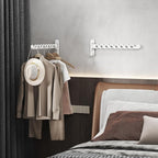 Wall Mounted Clothes Hanger Rack Foldable Drying Rack Hook Folding Indoor for Laundry Room Organization Bedroom Collapsible Racks Perfect for Small Spaces, 8 Hole White 2 Packs