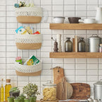 danpinera Over the Door Hanging Baskets for Organizing, 3-Tier Hanging Wall Basket for Storage, Woven Cotton Rope Baskets Storage Decorative for Nursery, Bedroom, Living Room, Kitchen, White & Jute