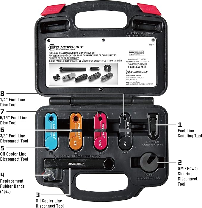 Powerbuilt 11 Piece Fuel and Transmission Line Disconnect Kit, Quick Disconnect Tool Set for A/C Fuel and Transmission Systems, GM Power Steering Disconnect, For Ford GM Dodge - 648650