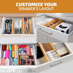 4 Pack Bamboo Drawer Dividers - 2.6 in High, Adjustable 16 to 22 in Expandable Drawer Organizers and Dresser Separators for Clothes, Bedroom, Bathroom, Kitchen, and Office Organization and Storage
