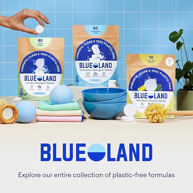BLUELAND Bathroom Cleaner, Starter Set, Eucalyptus Mint Scent, Spray Bottle with 4 Refill Tablets, Eco-Friendly Cleaning Supplies, 4 x 24 Fl oz
