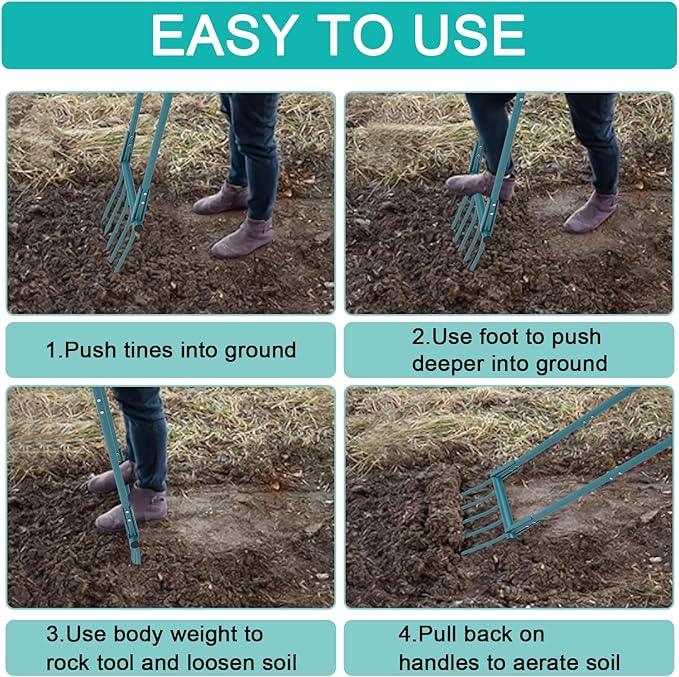 5 Tines 20 in Wide Heavy Duty Pitch Fork for Gardening Spading, Ergonomic Stainless Steel Digging Fork, 55 inch Heigh Handled Broad Fork Garden Tool Claw Weeder Soil Tiller Cultivator Aerate Clay Soil
