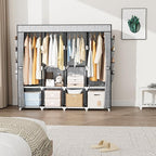 Portable Closet for Hanging Clothes, 67 Inch Wide Portable Wardrobe Closet with Cover, 4 Hanging Rod, Storage Shelves and Side Pockets, Large Free Standing Closet for Bedroom, Printing