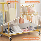 Calmootey Double Rod Clothing Garment Rack,Rolling Hanging Clothes Rack,Portable Clothes Organizer for Bedroom,Living Room,Clothing Store,Gold