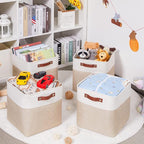 HNZIGE Foldable Storage Baskets(4 Pack) Cube Storage Baskets for Shelves,Storage Cubes for Organizing Closet,12x12 Baskets for Cube Storage,Home Organization with Handles(White&Beige)