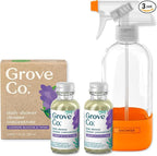 Grove Co. Daily Shower Cleaner, Refill Concentrate (2 x 1 Fl Oz) + 1 x Reusable Glass Spray Bottle (16 Oz), Plant-Based Cleaning Supplies, Reduced Plastic, Lavender Blossom & Thyme Fragrance