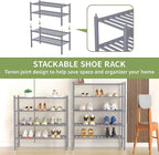 ROMGUAR CRAFT 5 Tier Bamboo Shoe Rack for Closet Free Standing Wood Shoe Shelf for Entryway Small Space Stackable 27"x11"x33" (Grey)