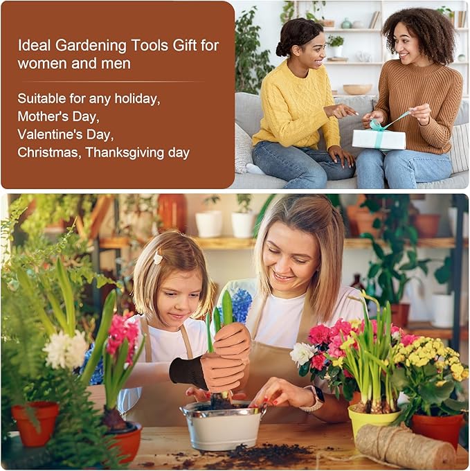 MelonArt Garden Tool Set, 4 Pieces Heavy Duty Gardening Hand Tool Kit Aluminum for Women Men Planting Including Hand Shovel, Transplant Shovel and Hand Rake with Non Slip Rubber Handle and Gloves