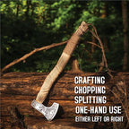 Viking Axe with Gift Viking Knife Also Leather Sheaths, Carbon Steel, Carved Wooden Handle, Bearded Heaven Hatchet for Camping, Throwing, Survival, Splitting, Felling, Chopping, Hiking (Axe - 02)