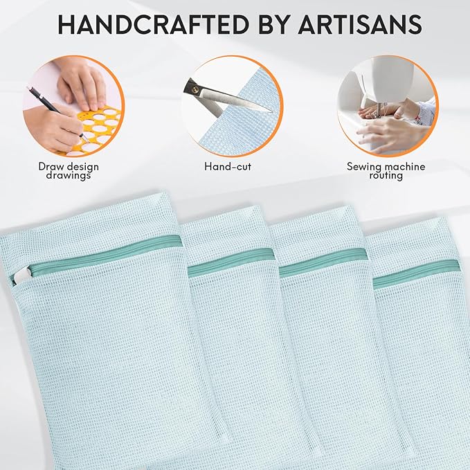 4 Piece Blue Small, Durable Organic Cotton Mesh Laundry Bag with Strong Zipper and Breathable Mesh, Delicate Laundry Bag for Underwear, Clothes, Pants and Socks