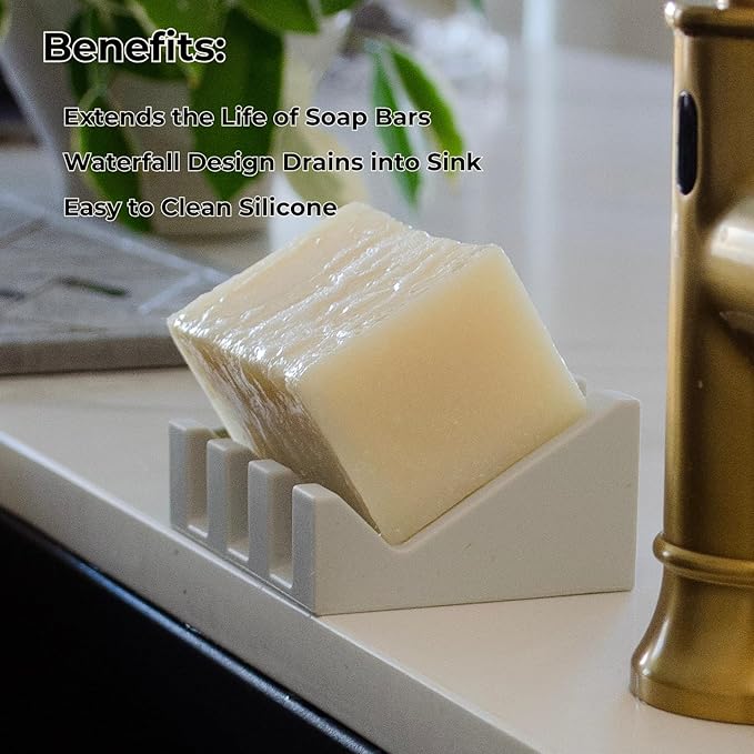 Silicone Soap Dish – 2 Pack, Waterfall Drainer Soap Holder for Bathroom, Suction Cups for Non-Slip Saver for Bar Soap, Sponge Holder & Sink Organizer, Extend Life, Durable & Easy to Clean (Gray)
