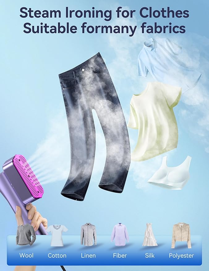 Travel Steamer for Clothes, Portable Mini Clothes irons, 3 Adjustable Levels Clothes Steamer Handheld, Garment Steamer, 15s Heat Up, Adjustable Steam/Temperature