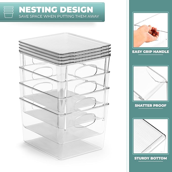Sorbus Medium Plastic Storage Bins with Lids (8 Pack) – Clear Bins for Kitchen, Pantry, Fridge, Cabinet, and Refrigerator Organization – Stackable Storage Containers